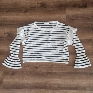 Zara Knit Ruffle Sleeve Striped Sweater